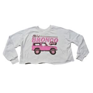 Ford Bronco Girl Graphic Pink & White Cropped Long Sleeve Sweater Shirt